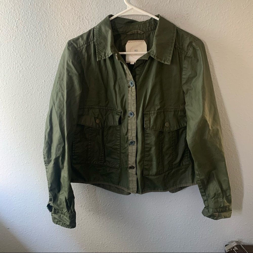 Hei Hei Anthro Green Cropped Waxed Utility Jacket